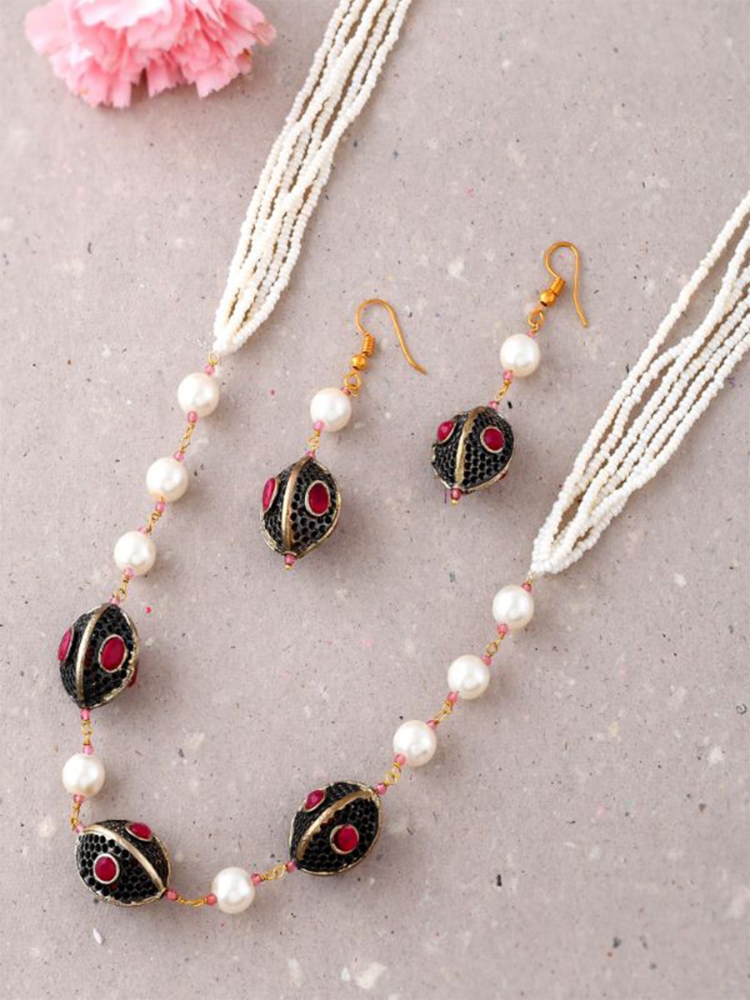 

DASTOOR Stone Studded & Beaded Jewellery Set, Gold