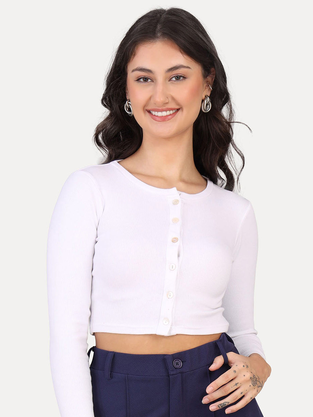 

VISO Women Solid Round Neck Top, White