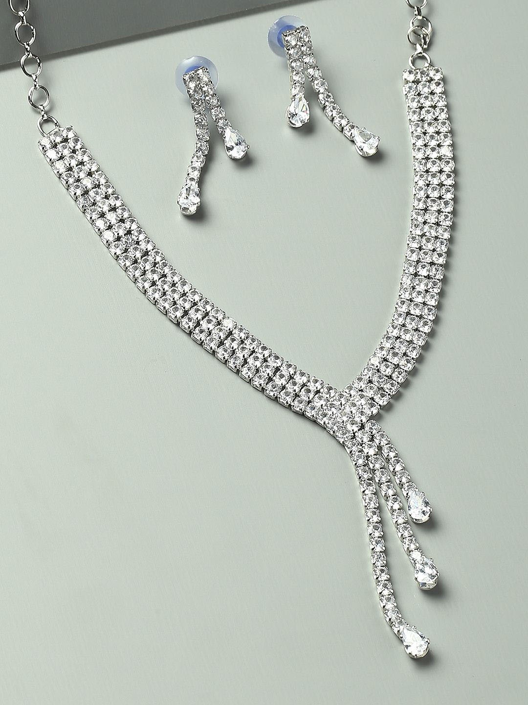 

fabula Silver-Plated CZ-Studded Necklace & Earrings