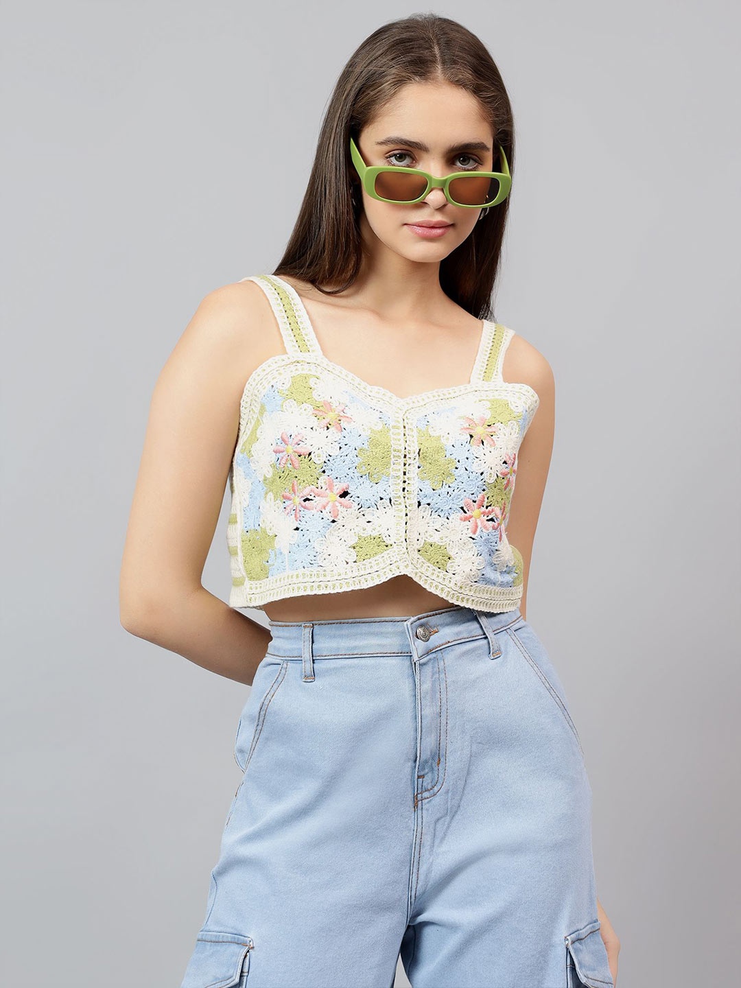 

Kotty Women Self Design Square Neck Cotton Top, Cream
