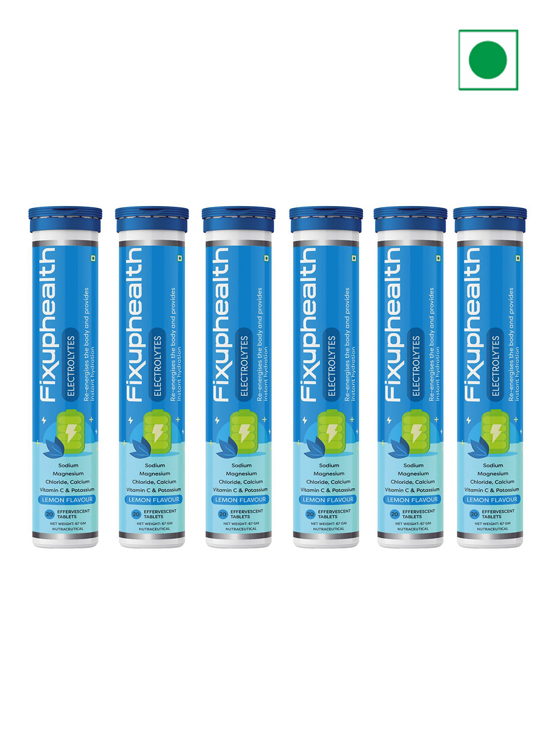 

Fixuphealth Set Of 6 Electrolytes & Vit C Tablets - 20 N Each - 67 g Each - Lemon Flavor, Multi
