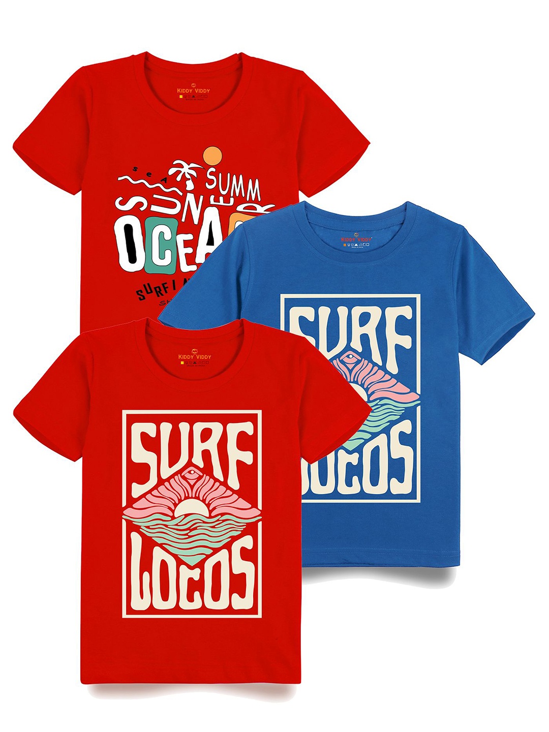 

AUSK Boys Pack Of 3 Graphic Printed Round Neck Cotton T-shirts, Blue
