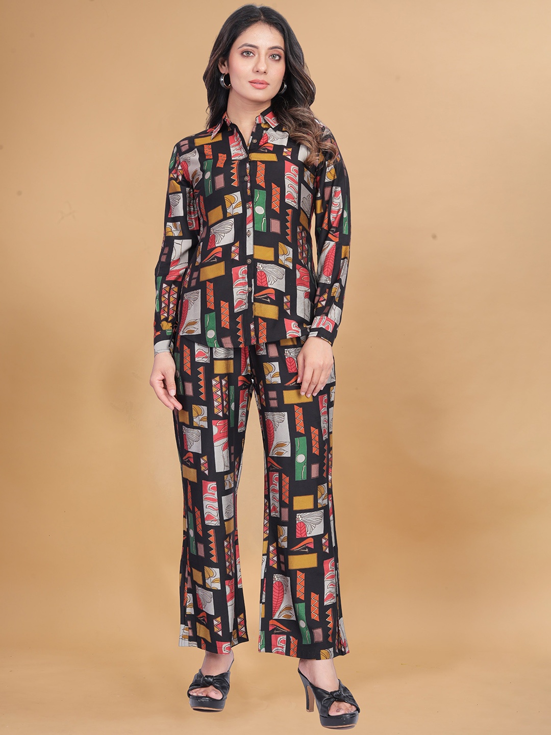 

VEECHIS Printed Shirt With Trouser Co-Ords, Black