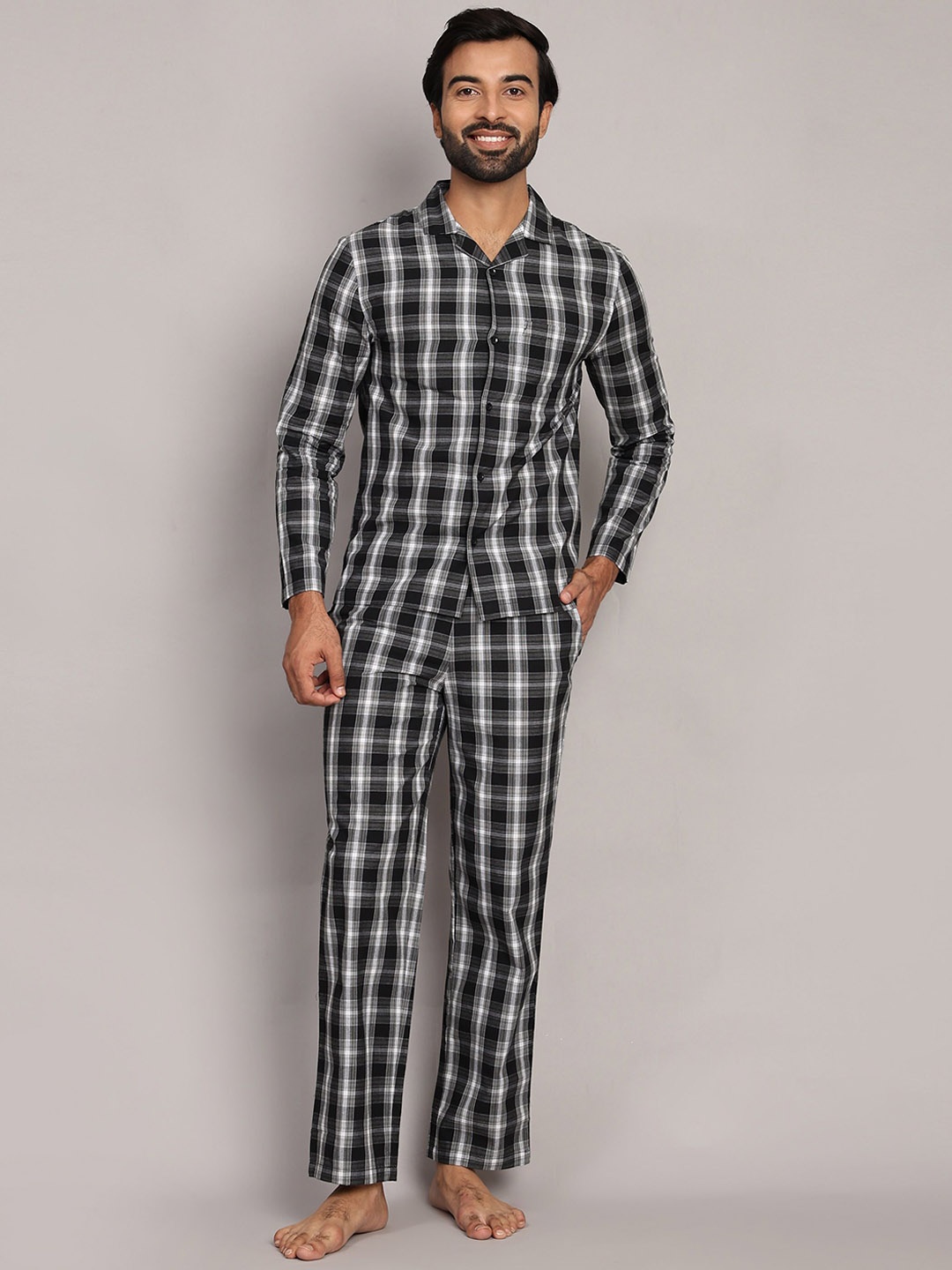 

BStories Men Checked Night suit, Black