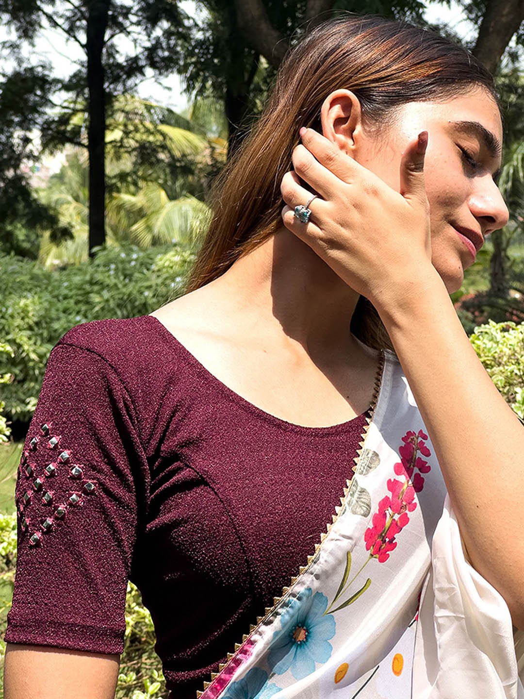 

Bindigasm's Advi Embroidered Saree Blouse, Burgundy