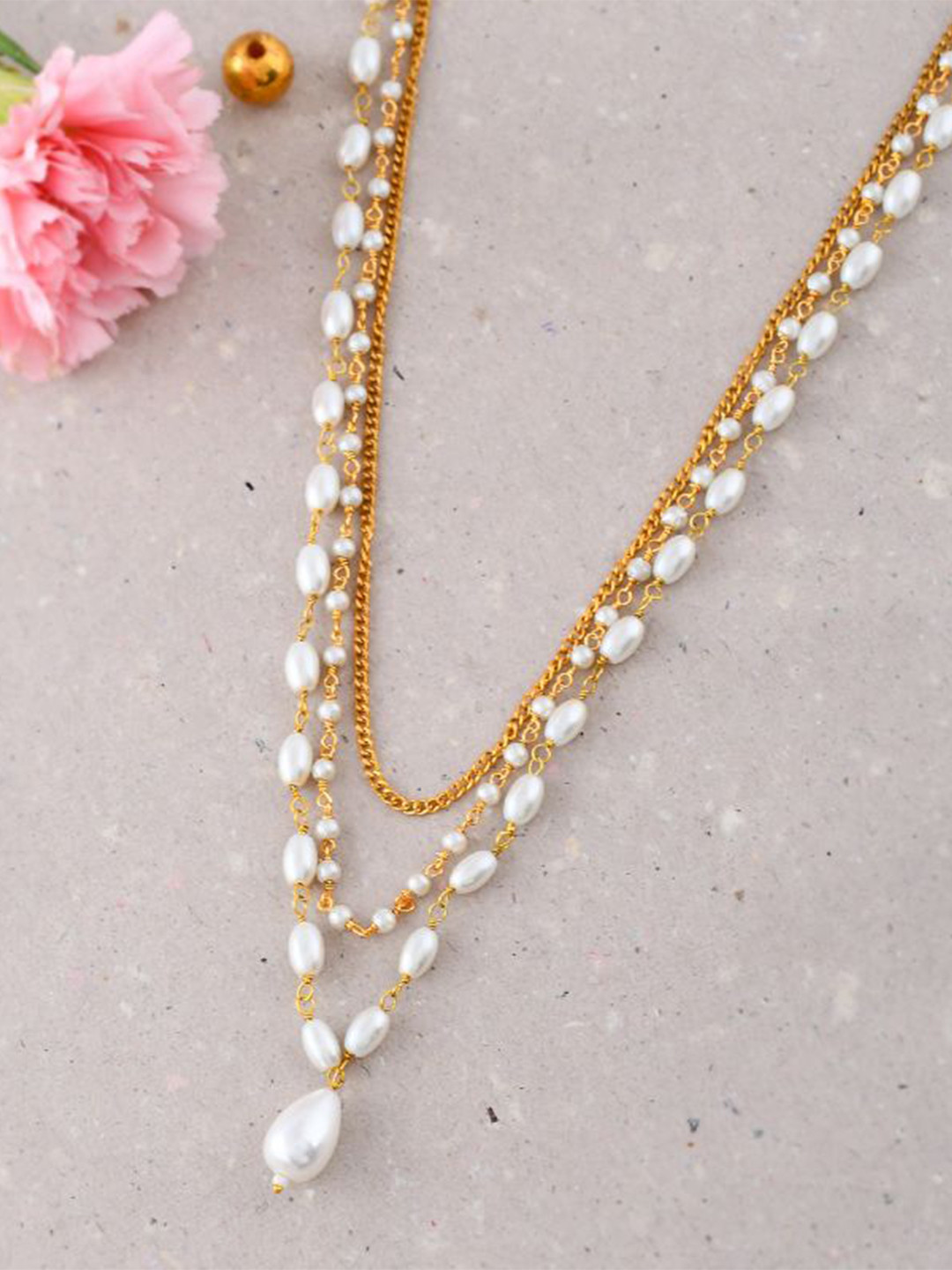 

DASTOOR Brass-Plated Beaded Jewellery Set, Gold