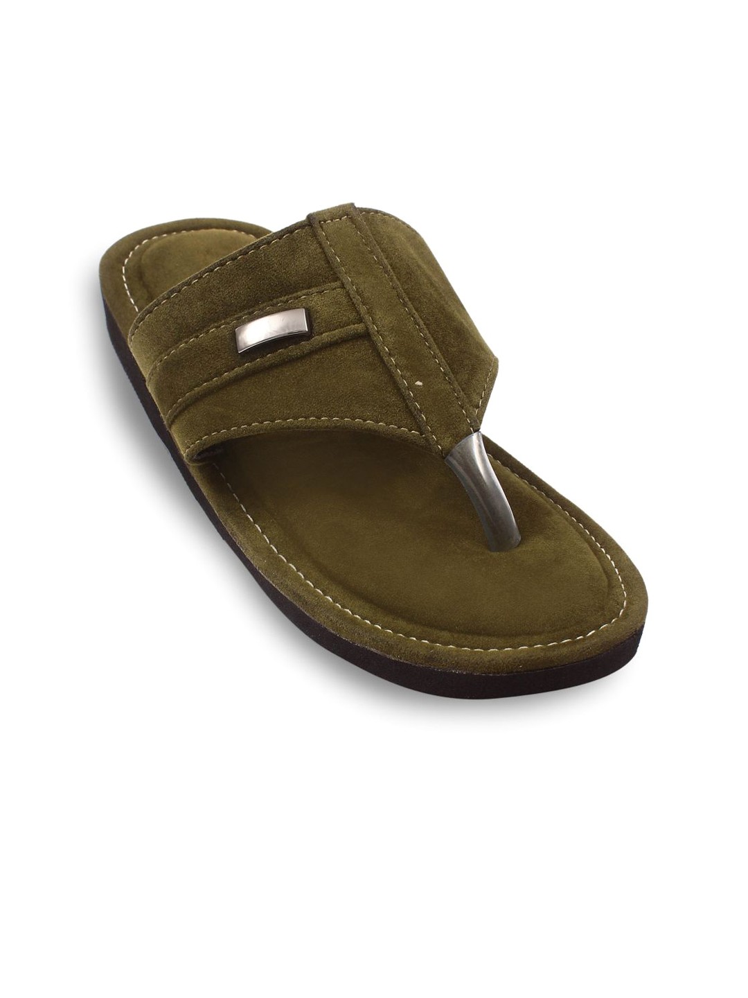 

Apratim Men Textured Open Toe T-Strap Flats, Green