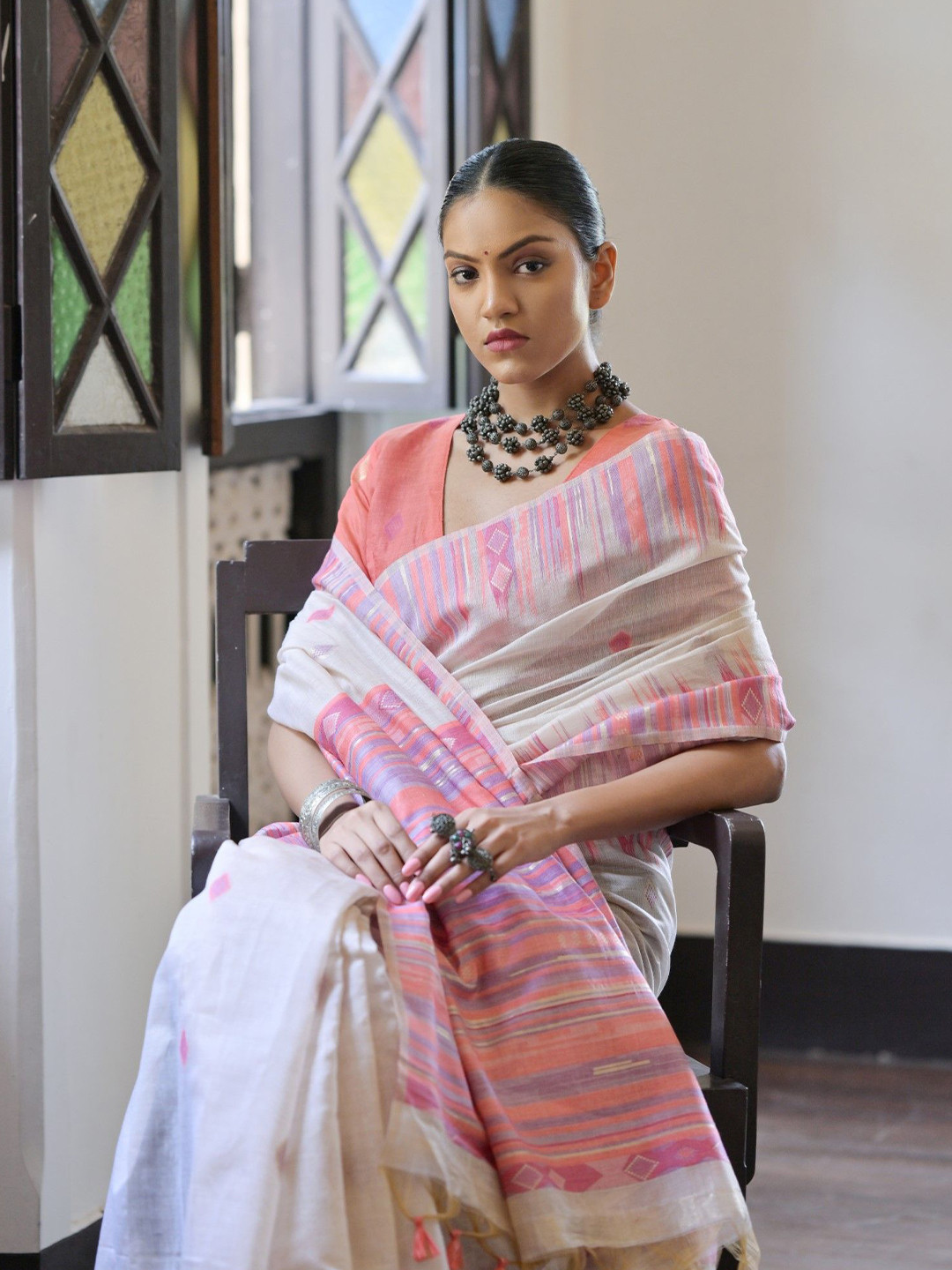 

Kandora Woven Design Pure Cotton Saree, Peach