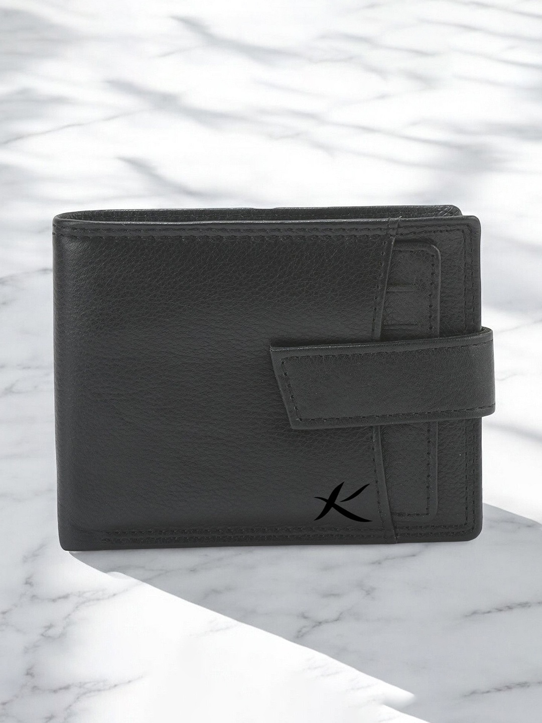 

Kastner Men Textured Cut Work Leather Two Fold Wallet, Black