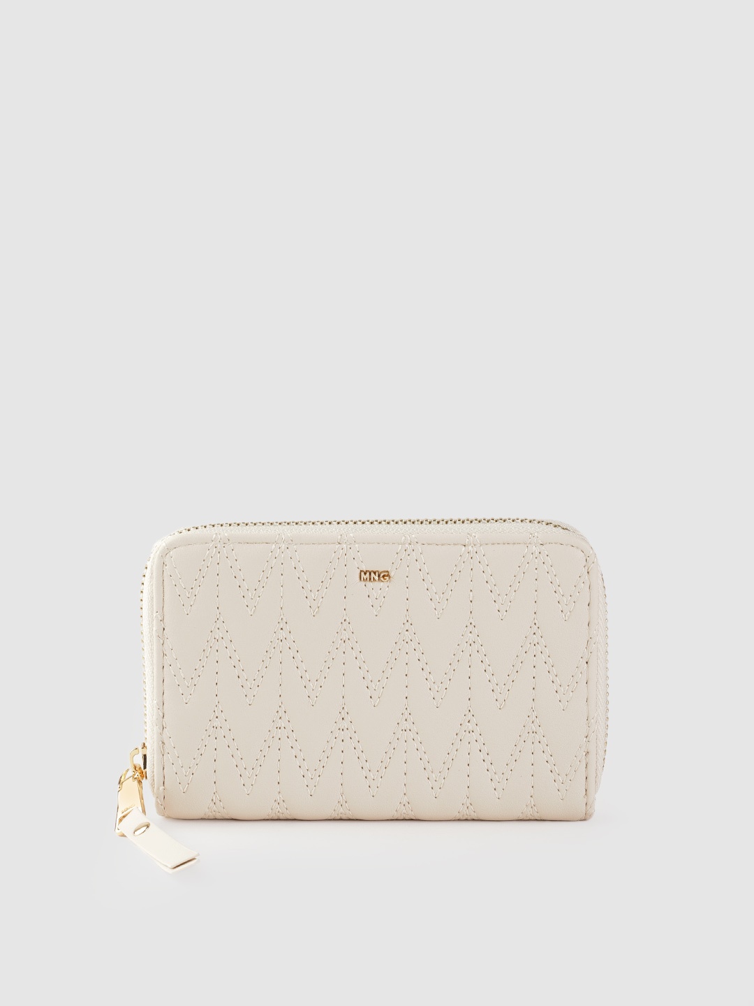 

MANGO Women Quilted Zip Around Wallet, Off white