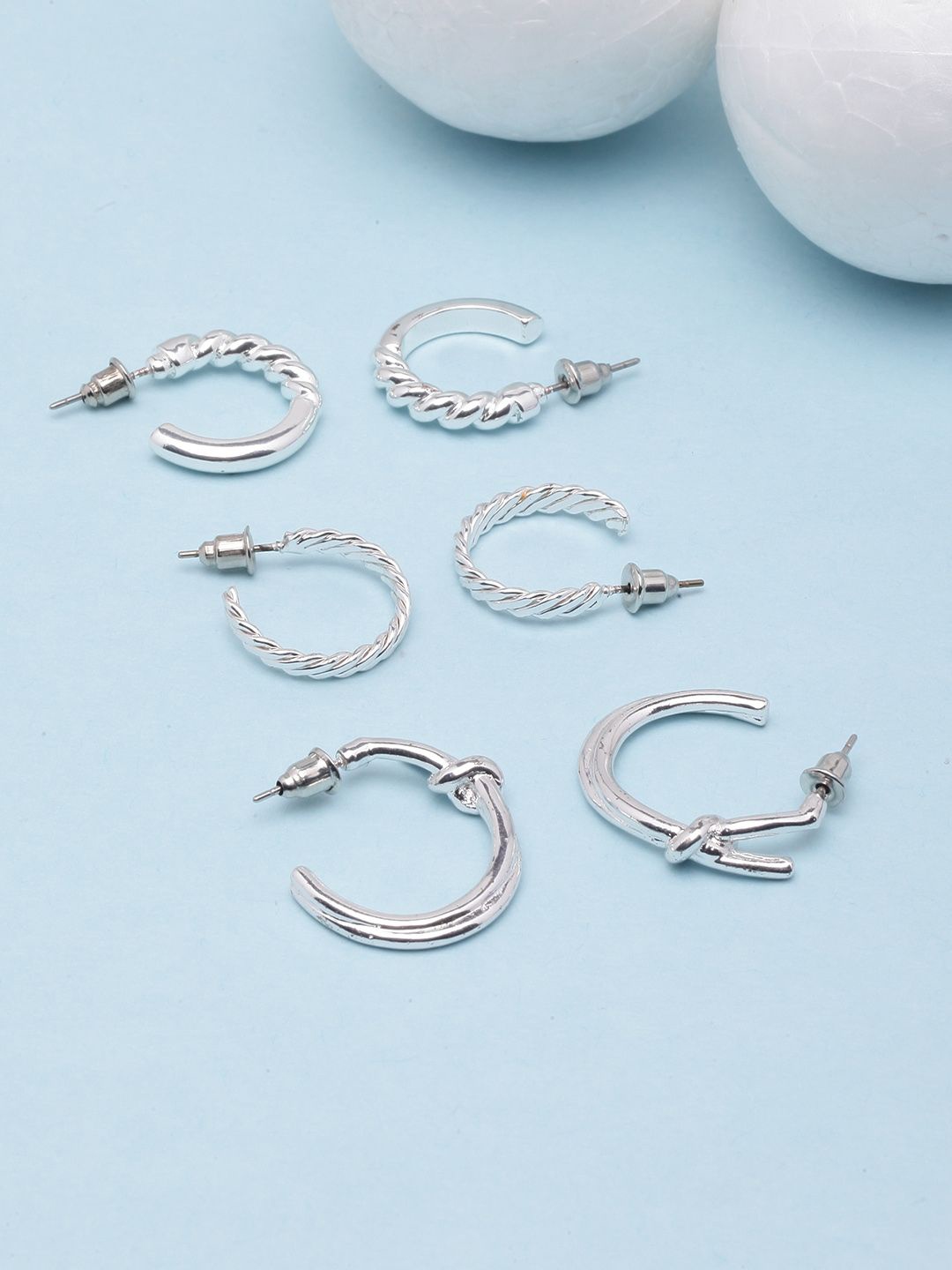 

KPOP Contemporary Half Hoop Earrings, Silver