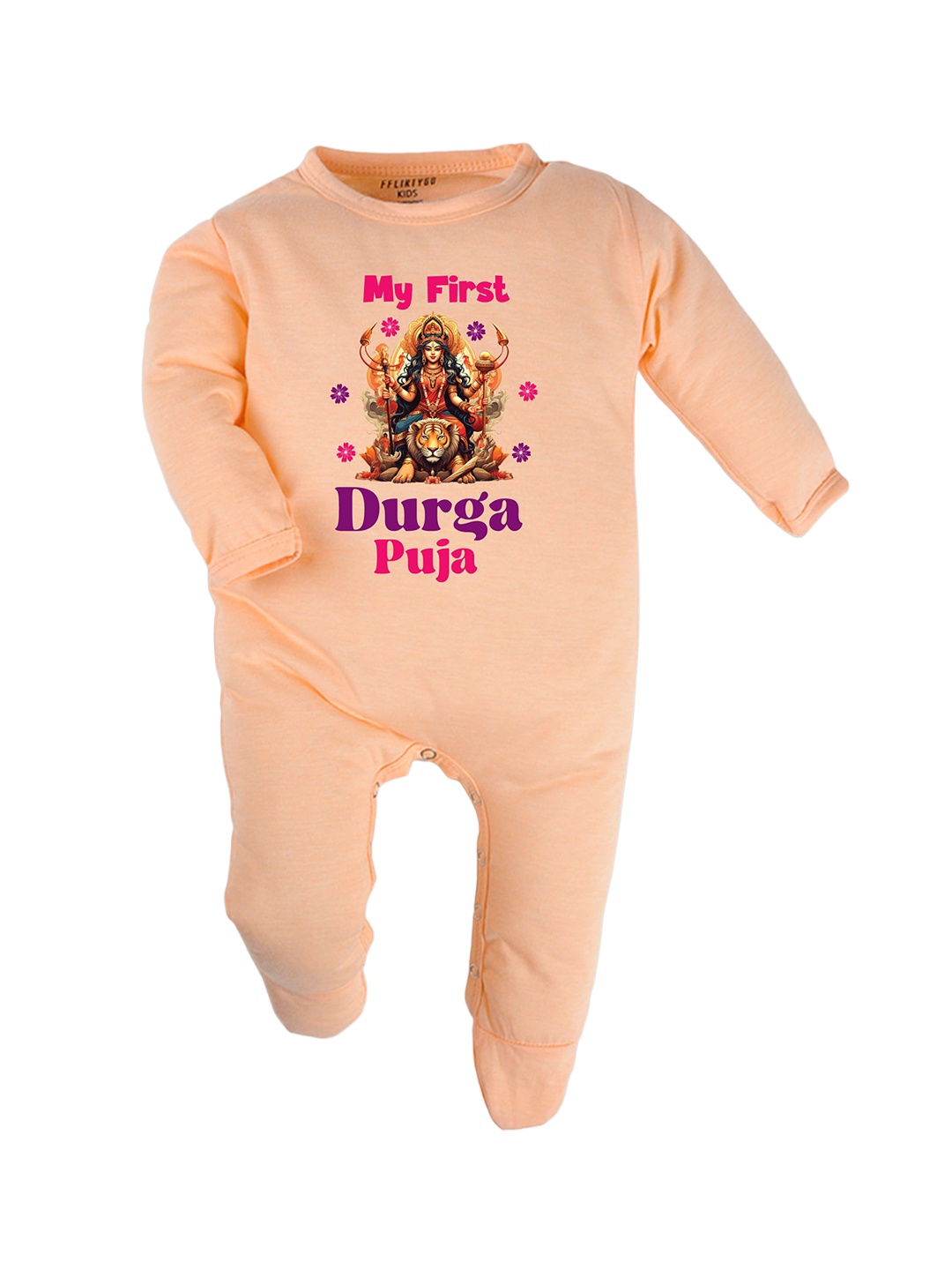 

FFLIRTYGO Infants Printed Cotton Sleepsuit, Peach