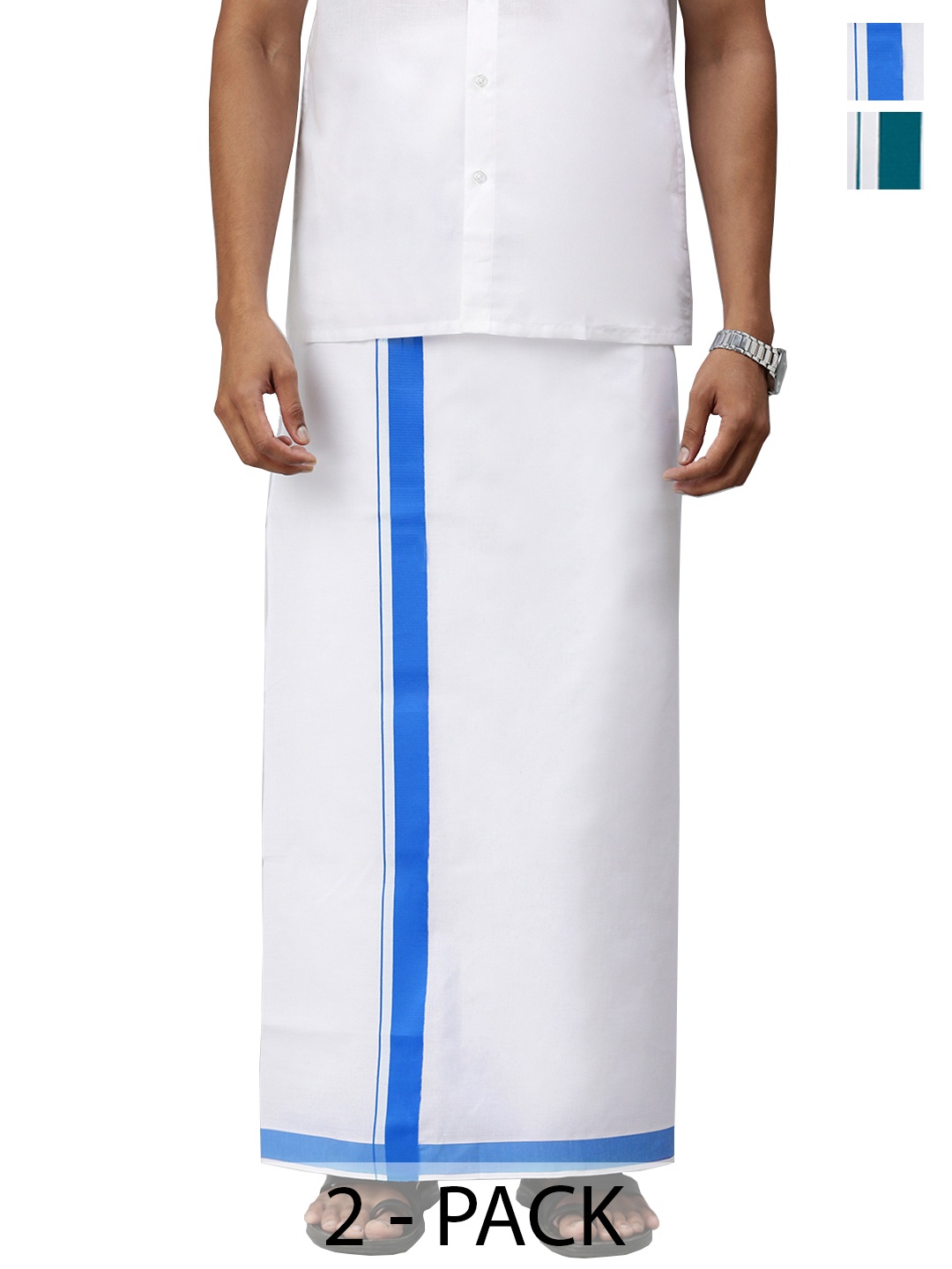 

Ramraj Men Pack Of 2 Solid Dhotis, White