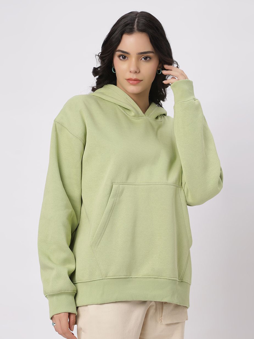 

Be Savage Women Solid Hood Fleece Pullover Sweatshirt, Sea green