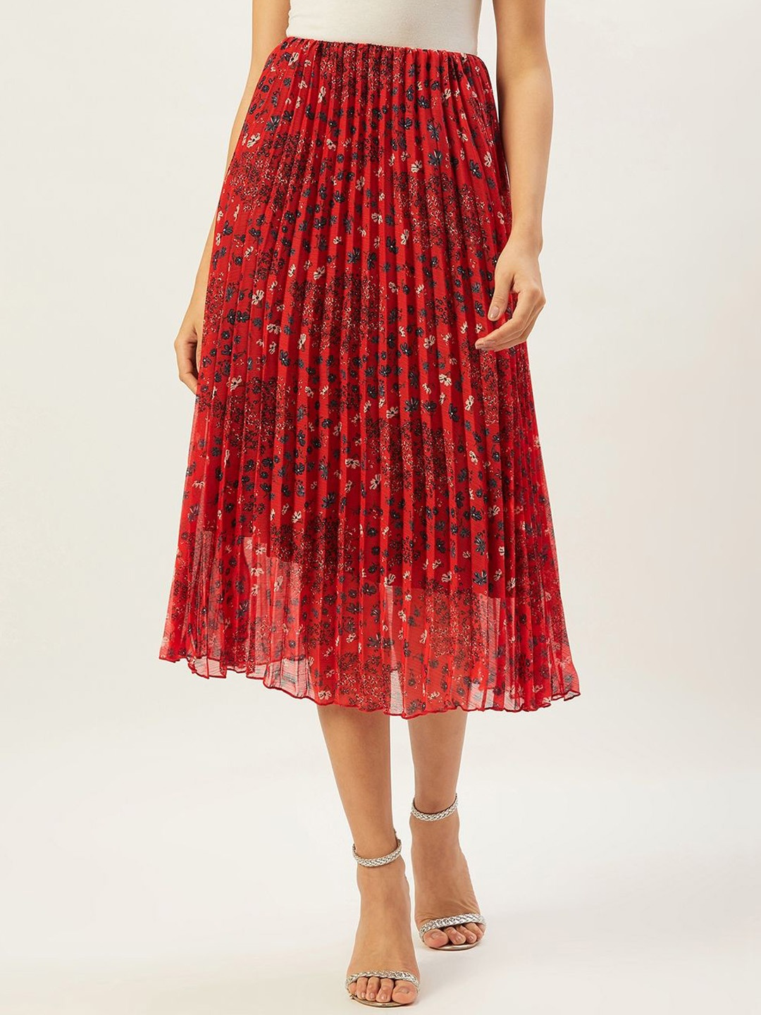 

ANVI Be Yourself Printed A-Line Midi Skirts, Red