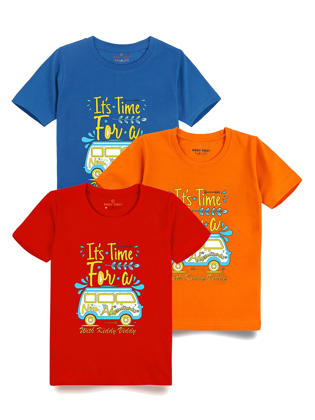 

AUSK Boys Pack Of 3 Graphic Printed Round Neck Cotton T-shirts, Orange