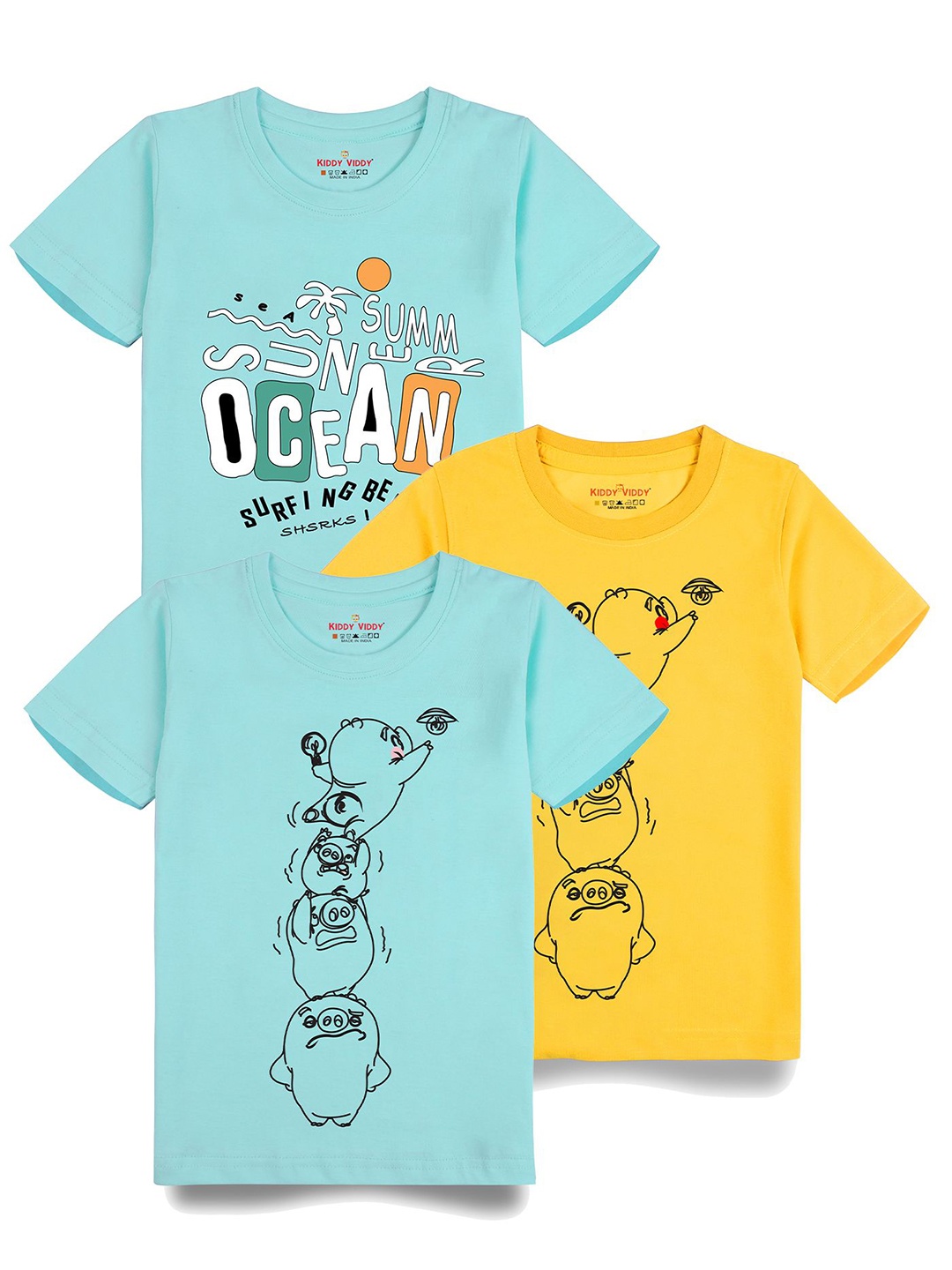 

AUSK Boys Pack Of 3 Graphic Printed Round Neck Cotton T-shirts, Sea green