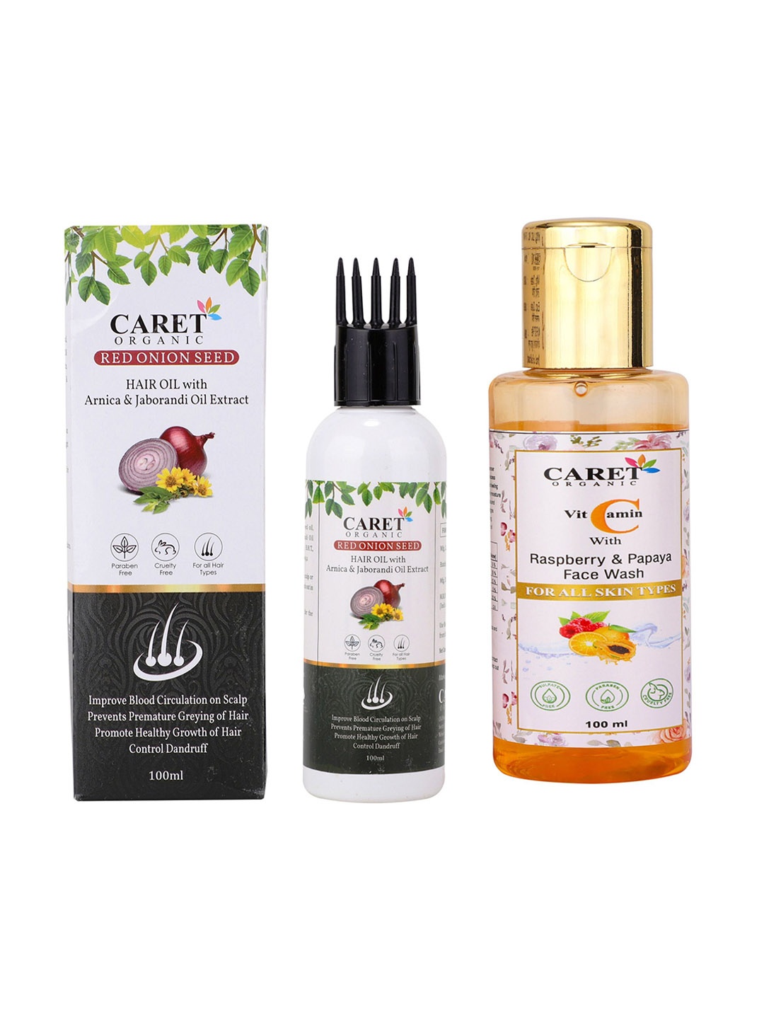 

CARET ORGANIC Red Onion Seed Hair Oil & Vitamin C With Raspberry Face Wash - 100 ml Each, White