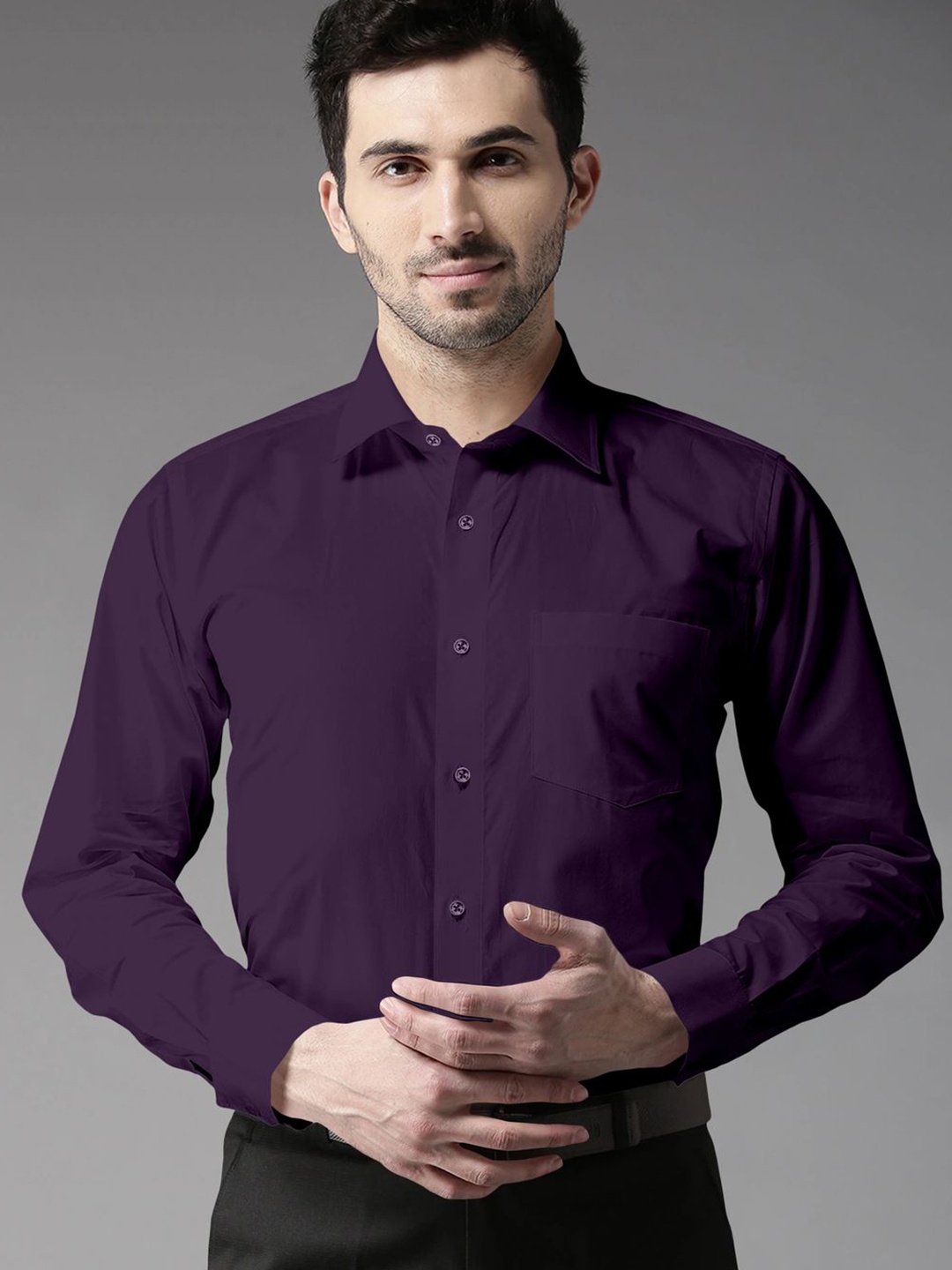 

STUDIO NEXX Men Standard Spread Collar Solid Cotton Slim Fit Formal Shirt, Purple