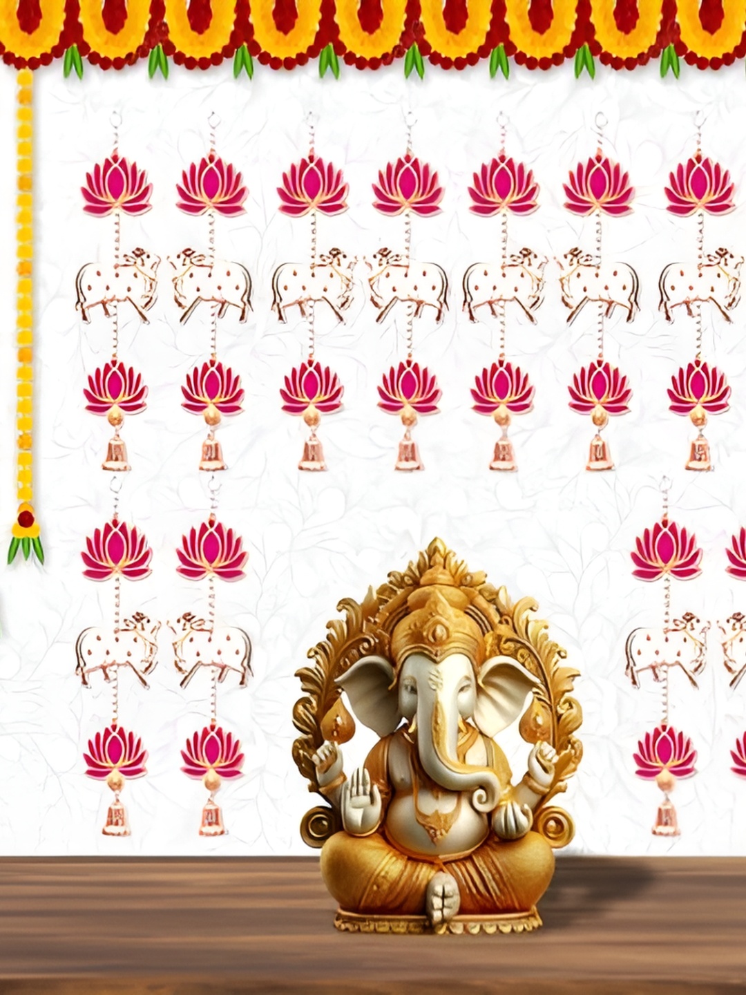 

Perpetual 12 Pieces Red & Yellow Wooden Lotus Hanging Toran
