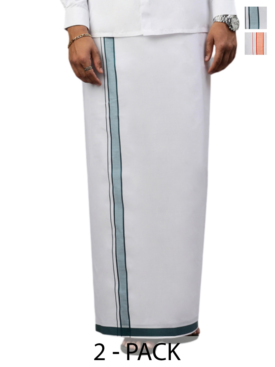 

Ramraj Men Pack Of 2 Fancy Border Dhotis, White