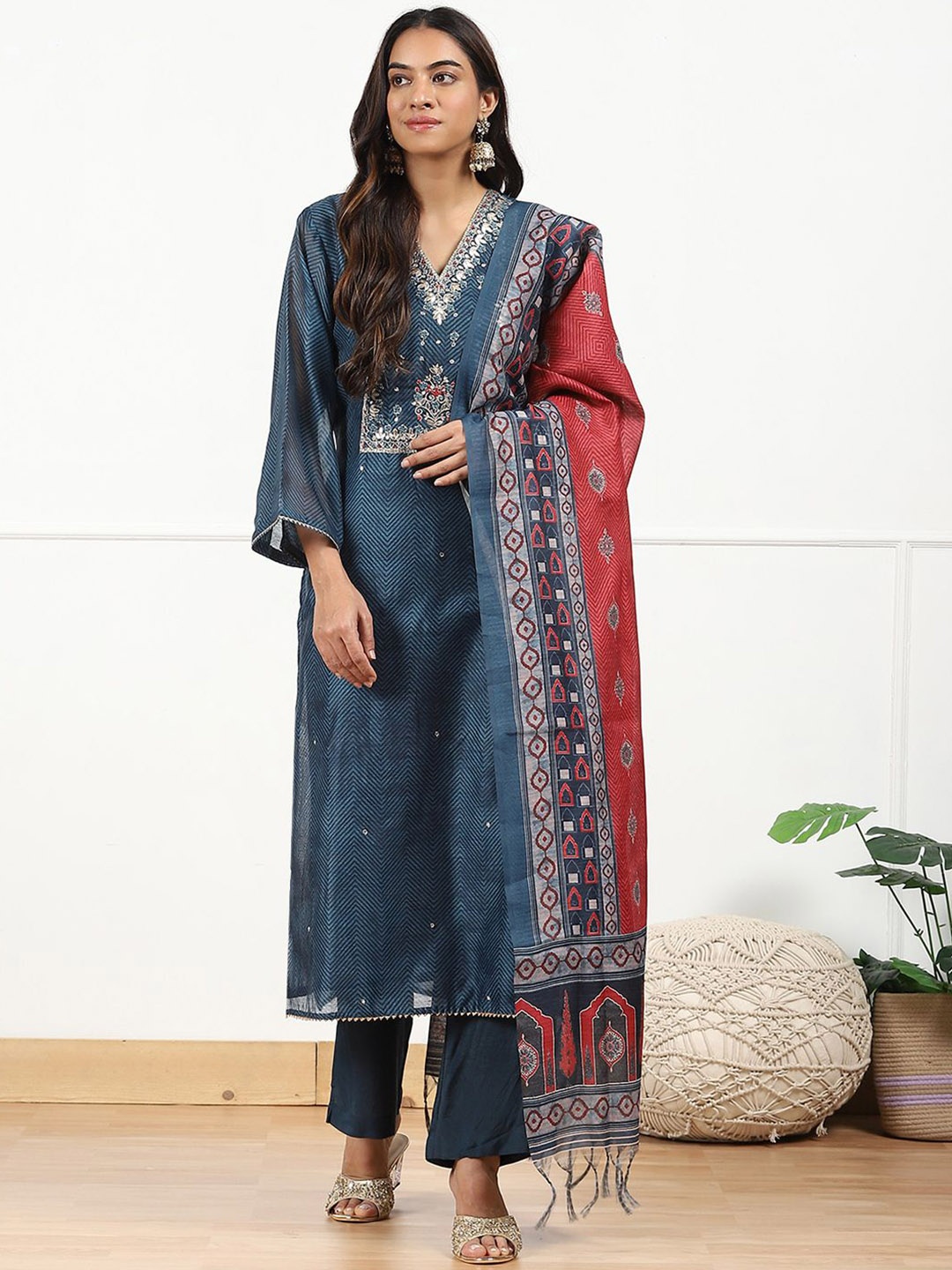 

Biba Unstitched Dress Material, Grey
