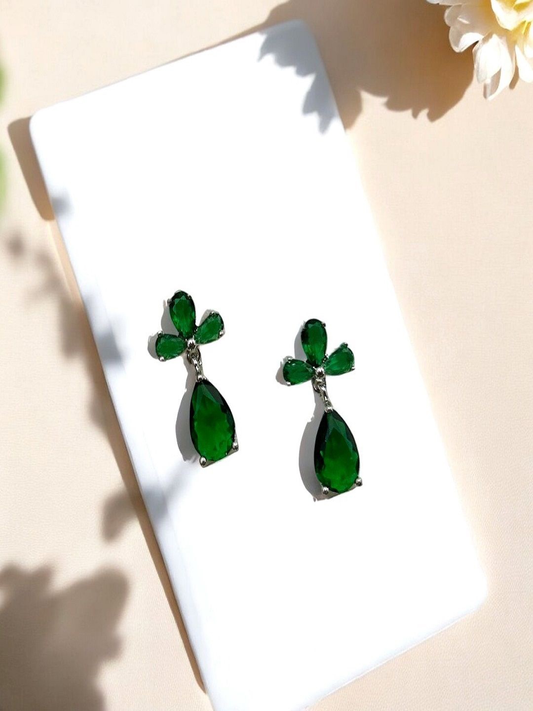 

AccessHer Stone Studded Contemporary Drop Earrings, Green