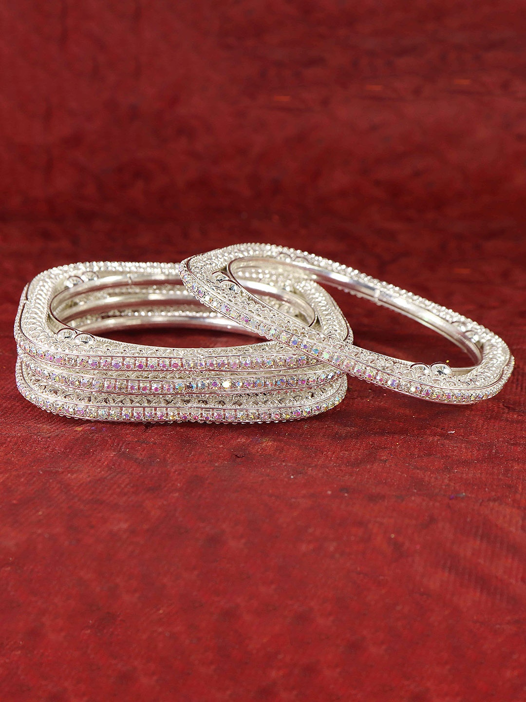 

NMII Set Of 4 Silver-Plated Zircon-Studded Bangles