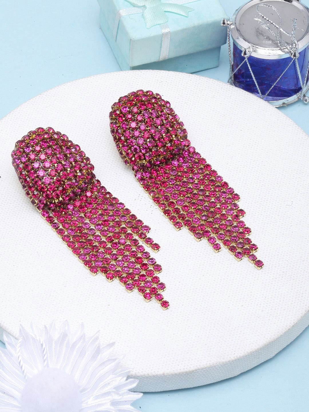 

KPOP Gold-Plated Contemporary Rhinestone Studded Drop Earrings