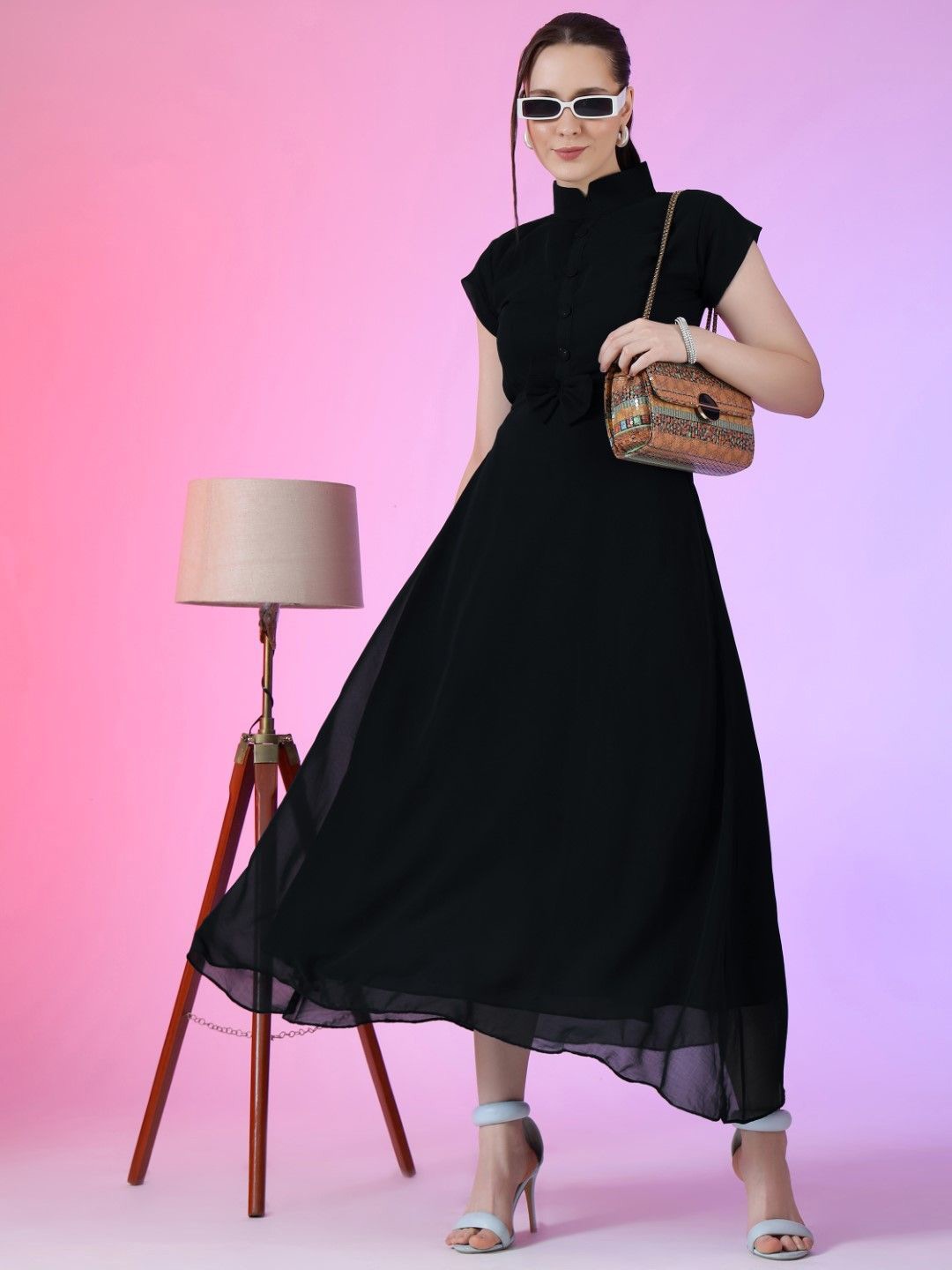 

Krunal Raiyani Solid Fit & Flare Maxi Dress, Black