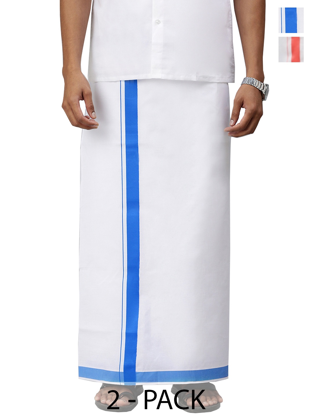 

Ramraj Pack of 2 Men Solid Border Dhoti, White