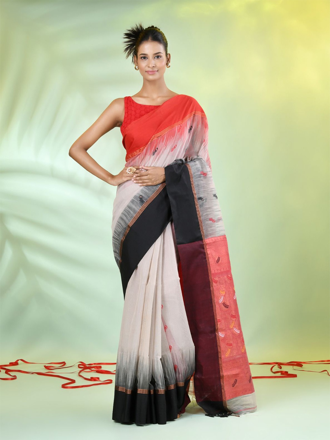 

Charukriti Ethnic Motifs Woven Design Ikat Saree, Beige