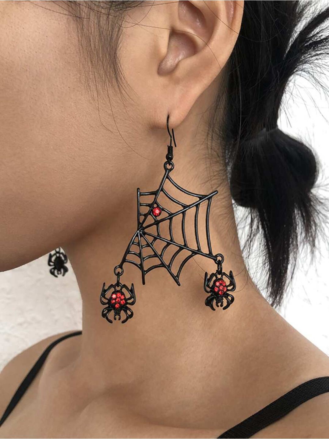 

SALTY Stone Studded Venomous Web Drop Earrings, Black