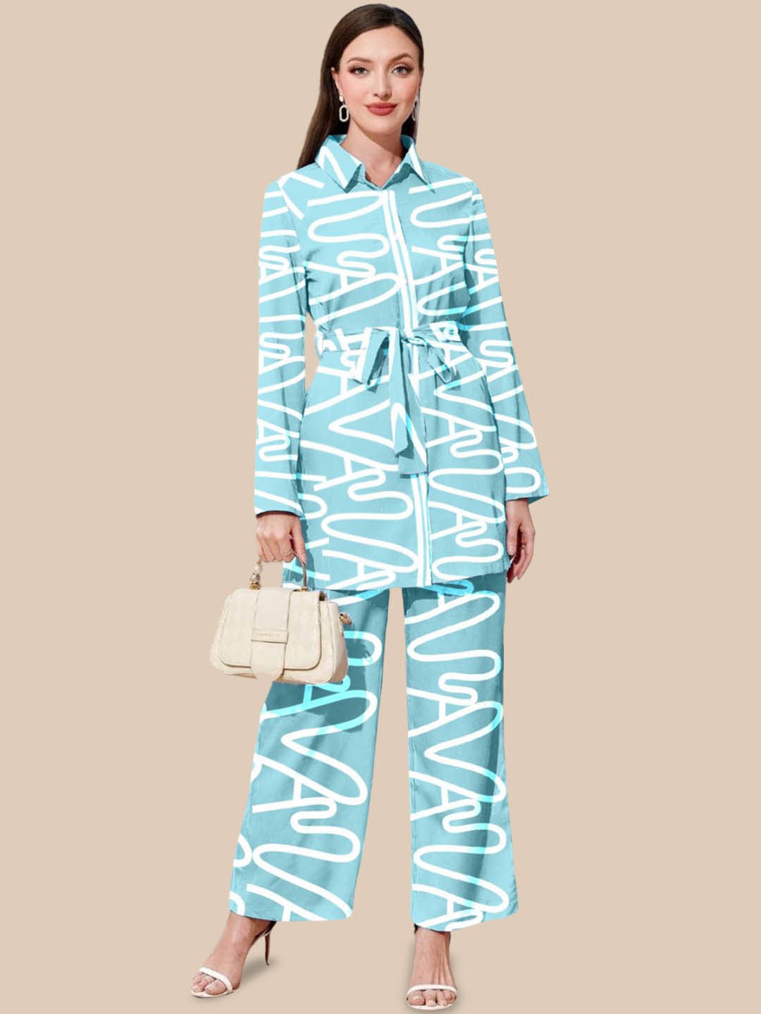 

Softwrap Printed Shirt & Trousers Co-ords Set, Sea green