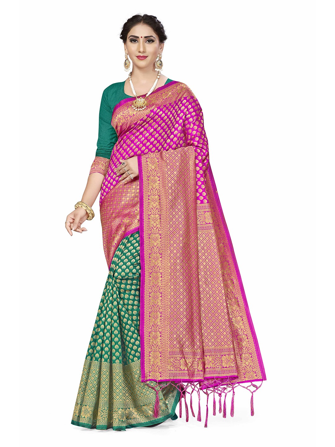 

Maroosh Women Ethnic Motifs Banarasi Saree, Green