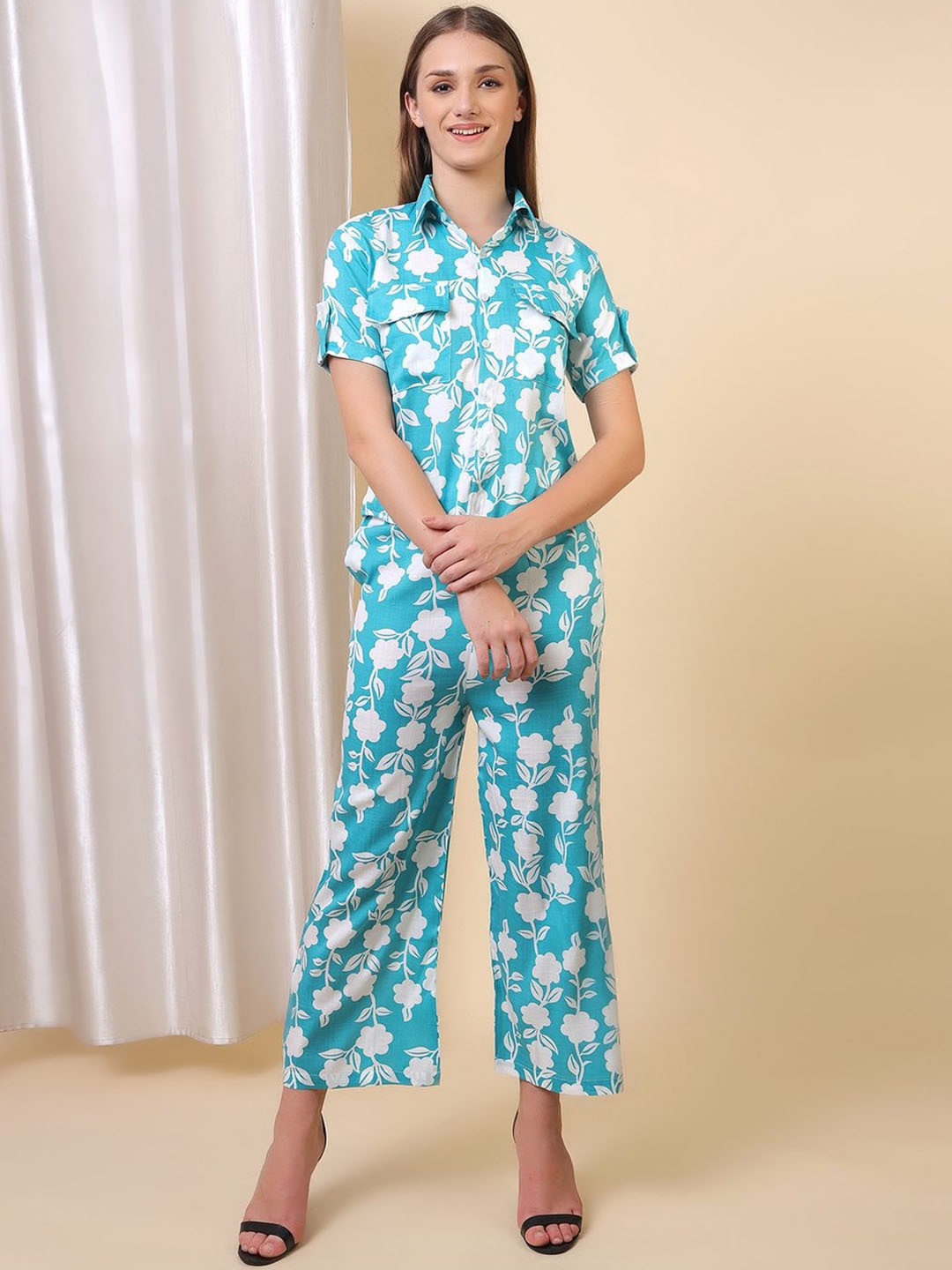 

Softwrap Printed Shirt & Trousers Women Co-ords Set, Blue