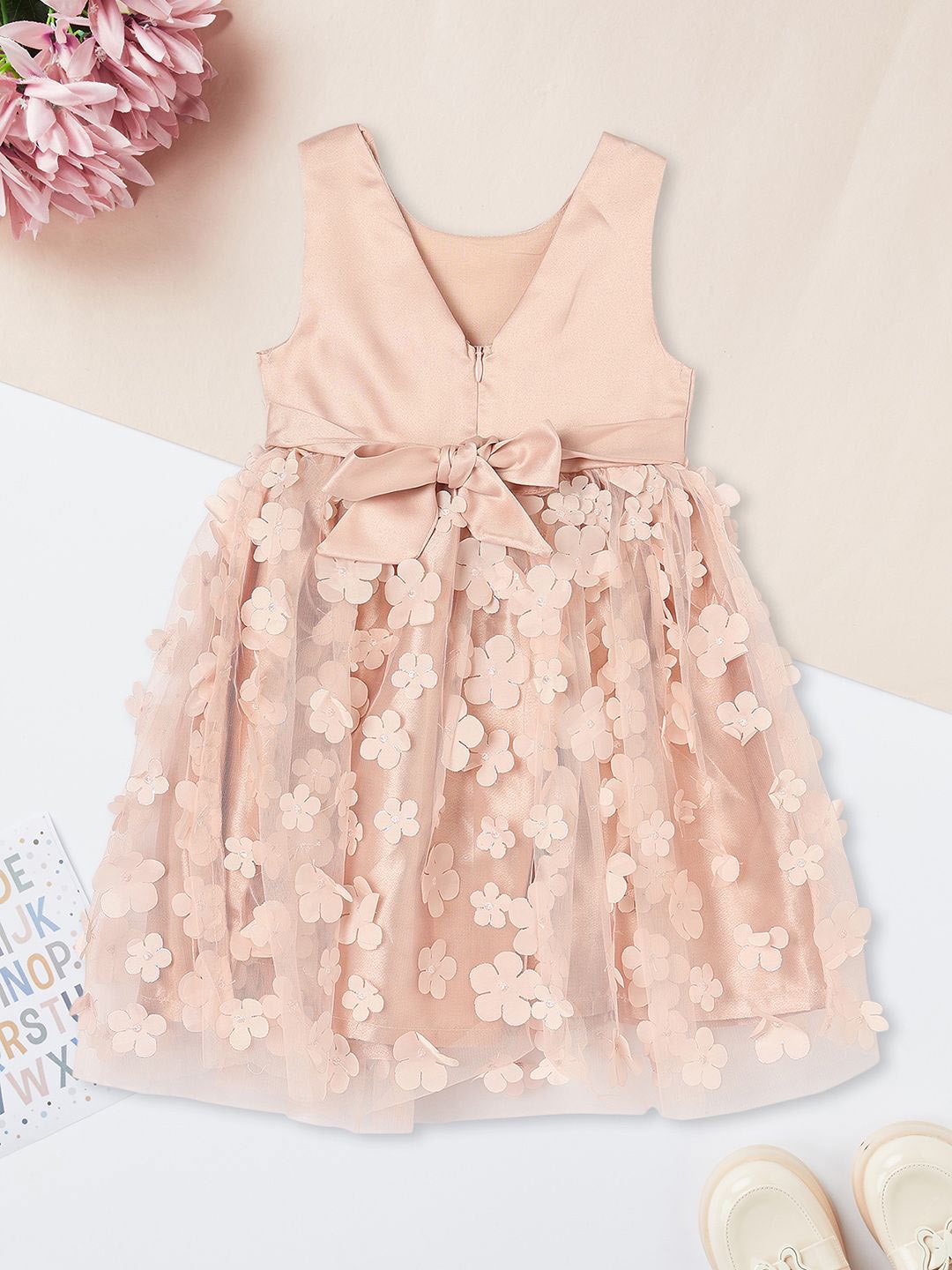 

max Girls Floral Embroidered Knee Length Fit & Flare Dress, Pink