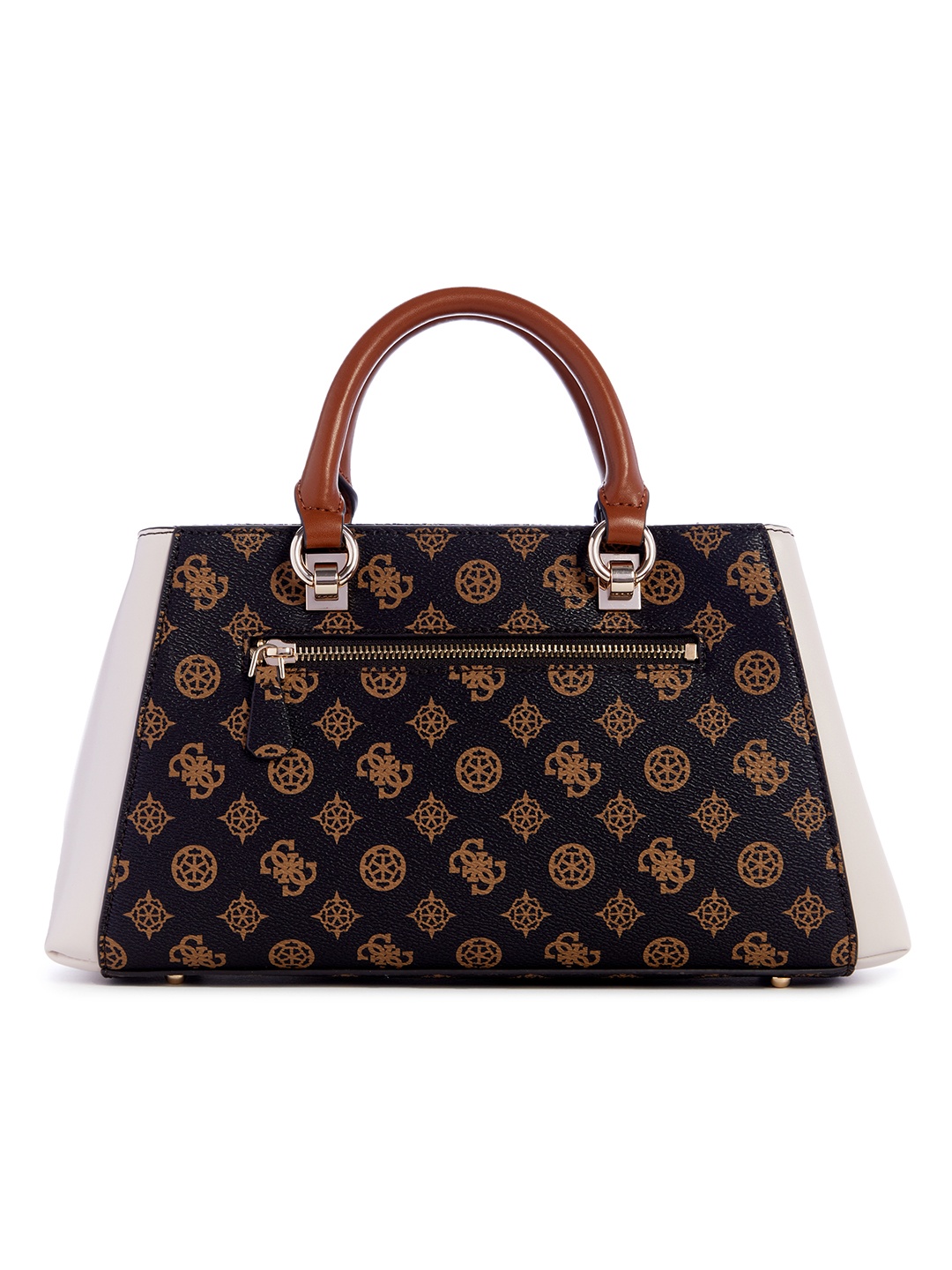 

GUESS Women Geometric Printed PU Structured Satchel, Brown