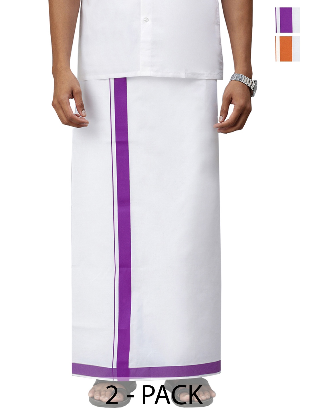 

Ramraj Pack Of 2 Men Solid Cotton Dhotis, White