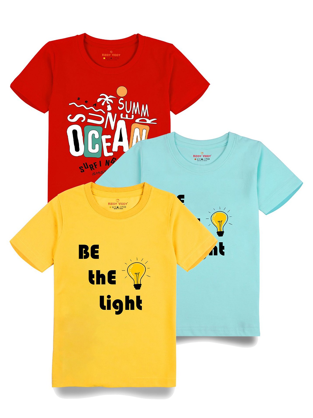 

AUSK Boys Pack Of 3 Graphic Printed Round Neck Cotton T-shirts, Yellow