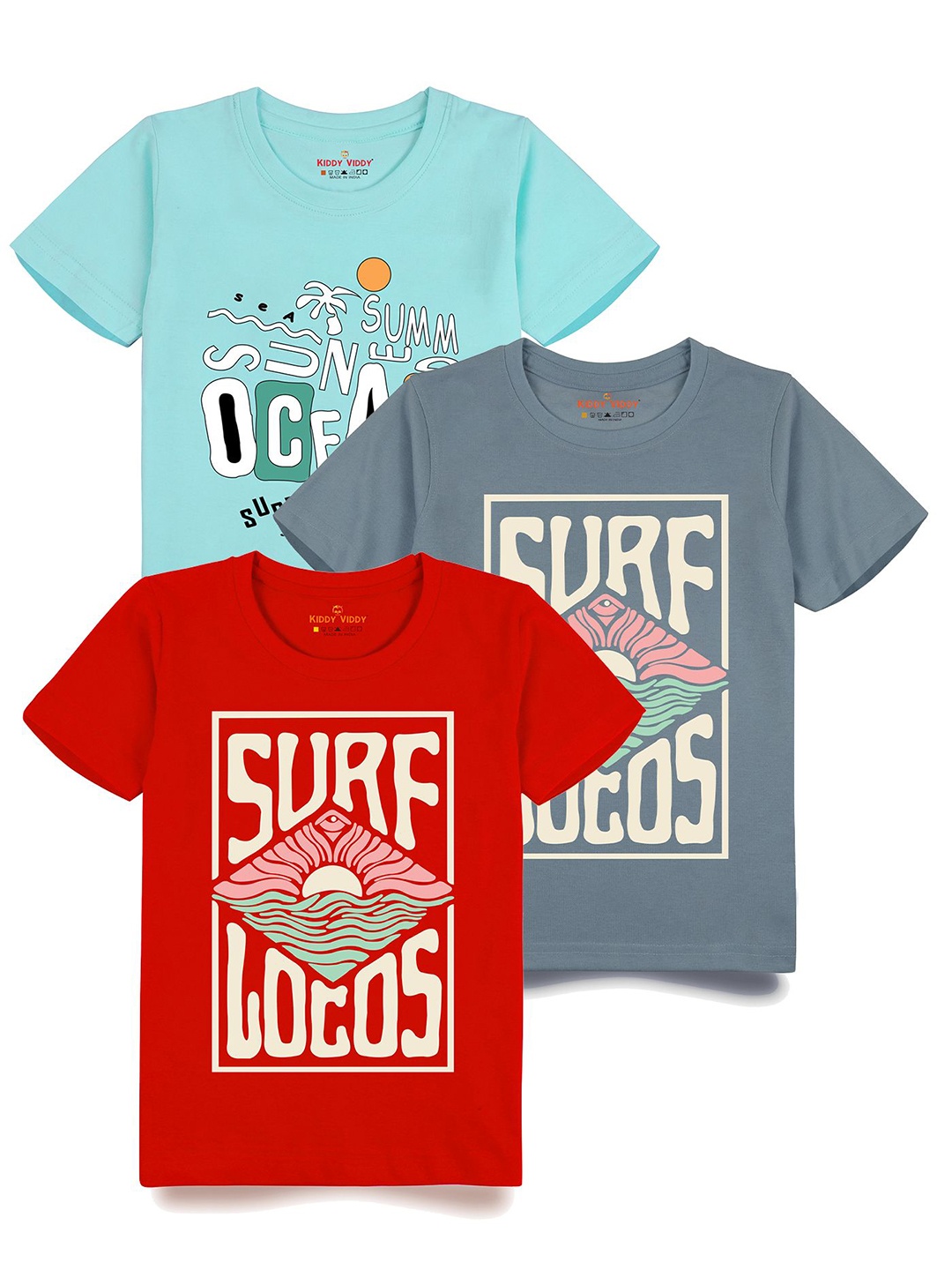 

AUSK Boys Pack Of 3 Graphic Printed Round Neck Cotton T-shirts, Red