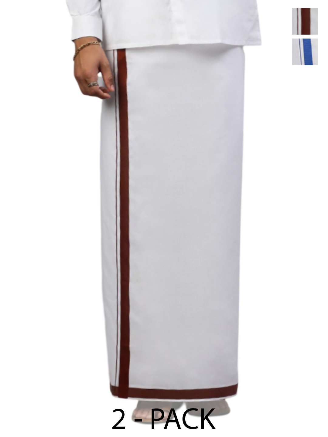 

Ramraj Pack of 2 Men Solid Border Dhoti, White