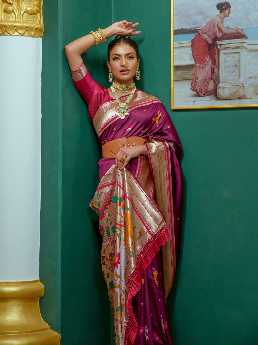

Kandora Woven Design Zari Pure Silk Paithani Saree, Lavender