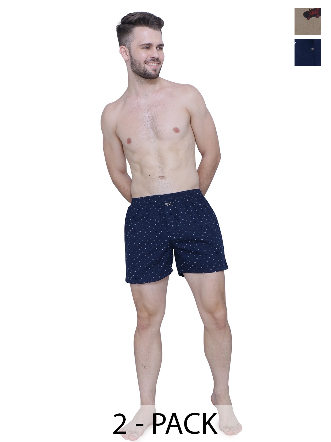 

RENZ Men Pack Of 2 Printed Cotton Boxers, Brown