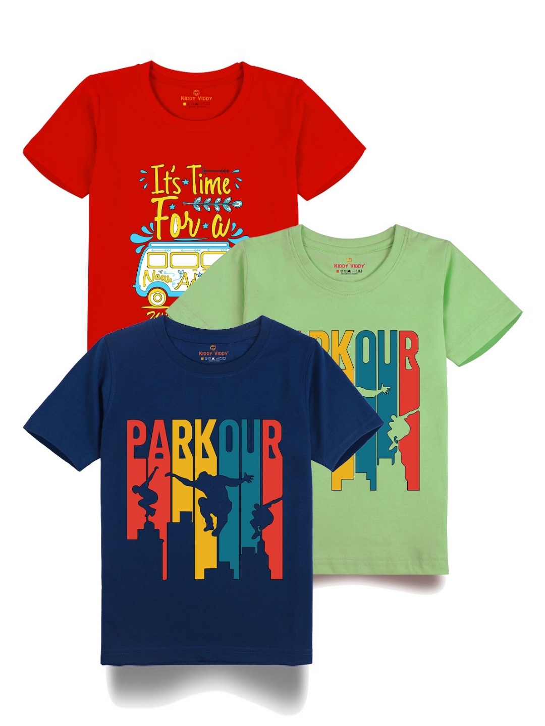 

AUSK Boys Pack Of 3 Graphic Printed Round Neck Cotton T-shirts, Lime green