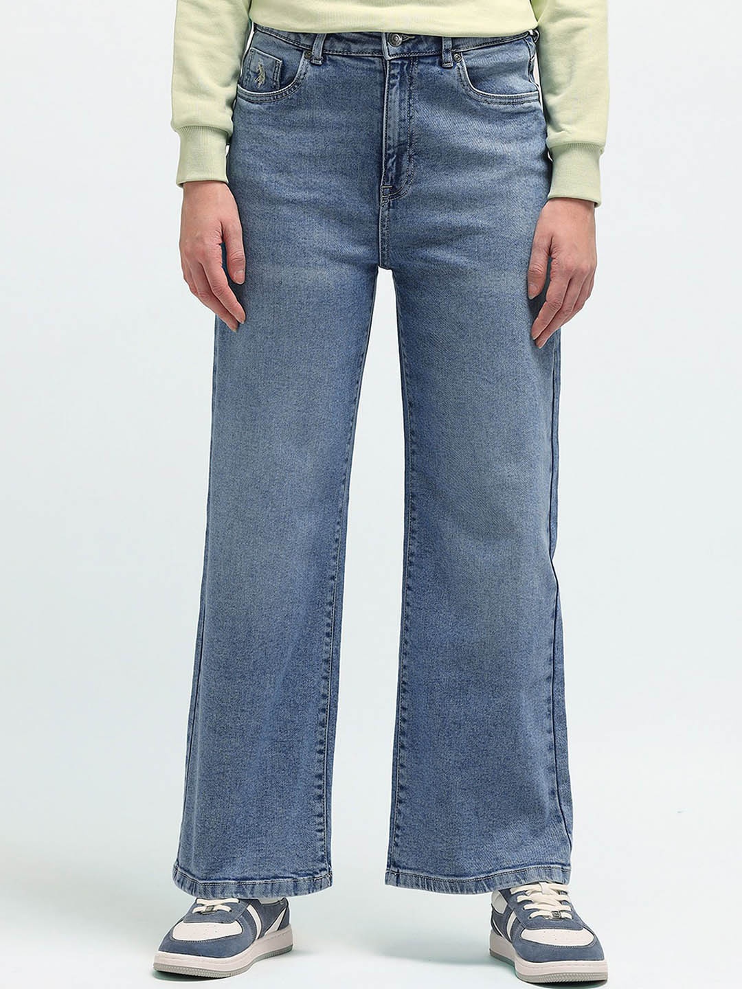 

U.S. Polo Assn. Women Women Wide Leg High-Rise Stretchable Jeans, Blue