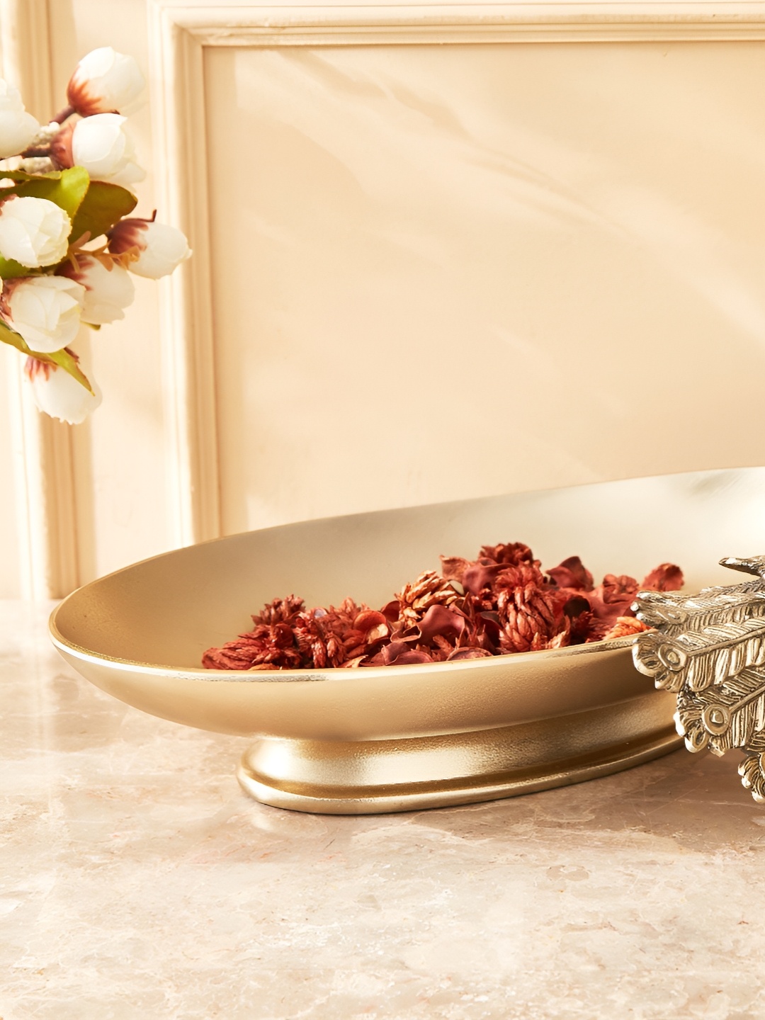 

Home Centre Eternity Vivere Gold-Toned Aluminium Peacock Design Decorative Food Platter