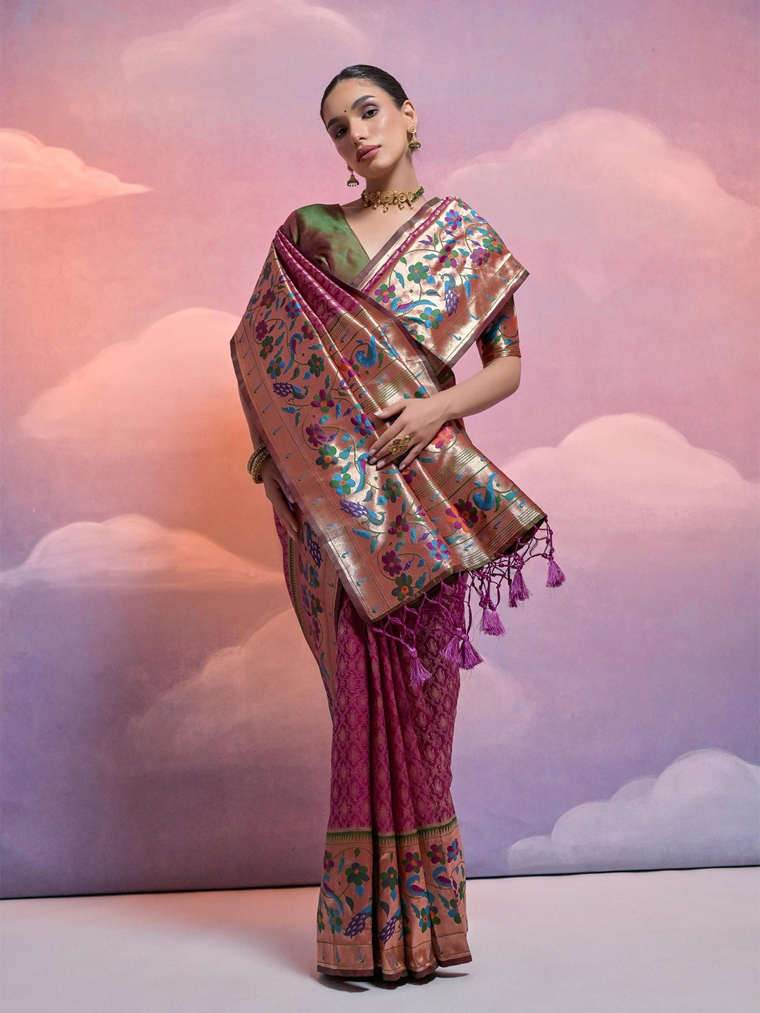 

Kandora Ethnic Motifs Zari Pure Silk Banarasi Saree, Purple