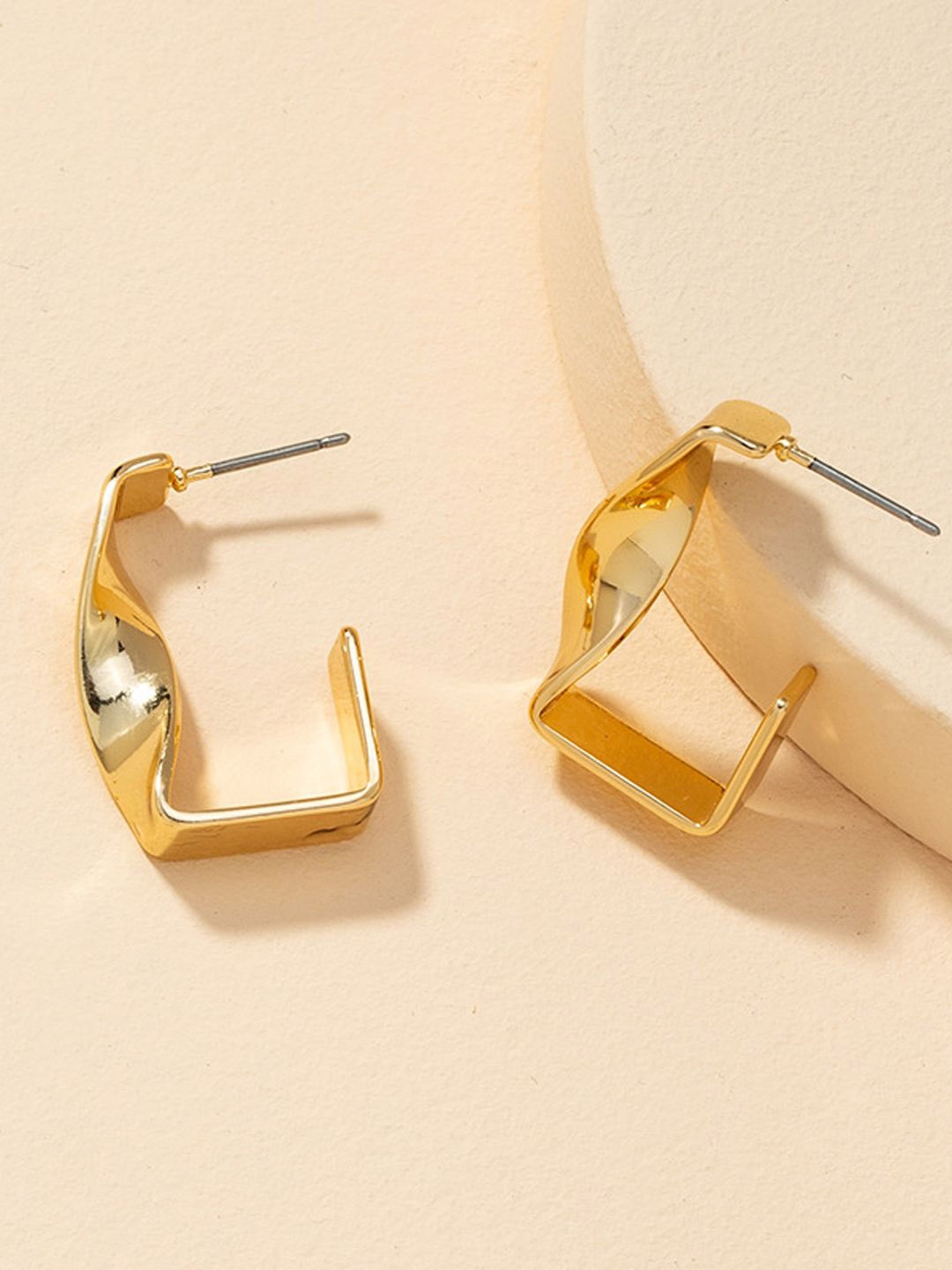 

Krelin Gold-Plated Stainless Steel Geometric Twisted Half Hoop Earrings