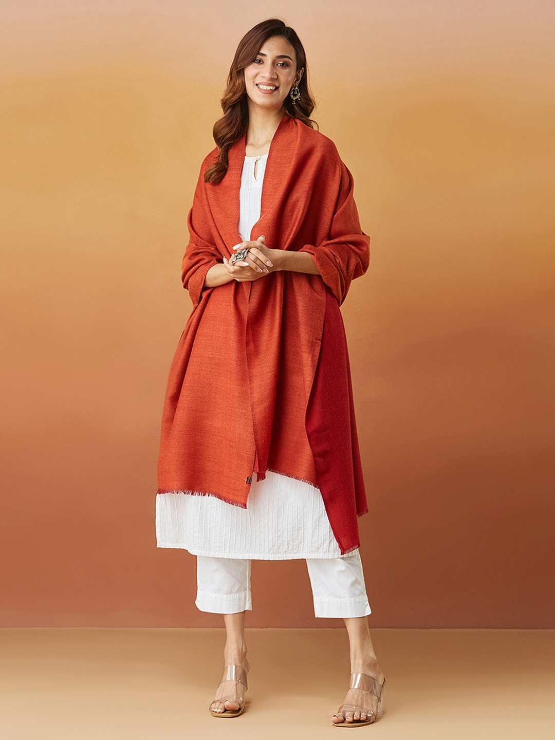 

Fabindia Women Woven Design Shawl, Orange